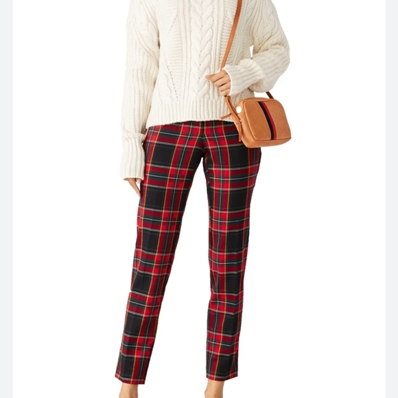 215. Trina Turk Red and Black Dress Pants with Plaid Pattern - Size 2 - Picture 1 of 9